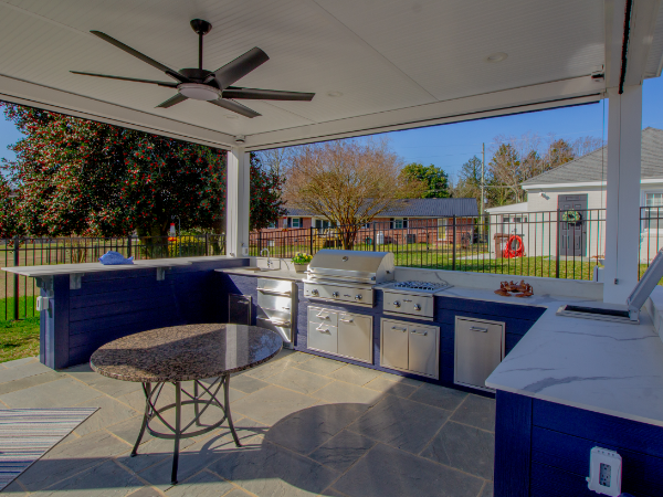 Outdoor kitchen with unique cabinetry!