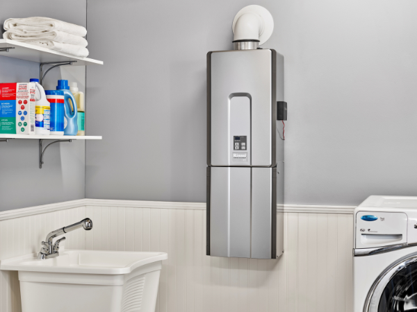 Tankless water heater in a laundry room 